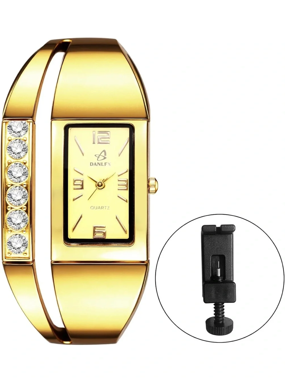 Anthropologie Gold-tone Crystal Accent Bangle Watch